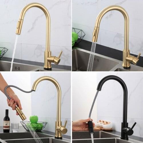 1/2" Touch On Kitchen Faucets with Pull Down Sprayer Smart Kitchen Sink Faucets with Deck Plate Stainless Steel Faucets