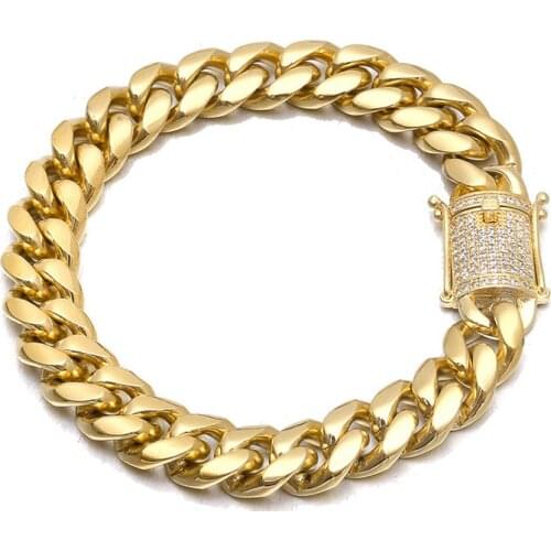 12mm Round Cuban Chain Bracelet For Men AAA Rhinestones CZ Box Lock Bling Iced Out Mens Hip Hop Rapper Bracelets Jewelry