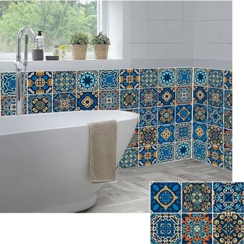 16pcs different Pattern Colorful Hard Tiles Floor Wall Stickers Kitchen Decor Wallpaper Peel & Stick Shine Surface PVC Art Mural