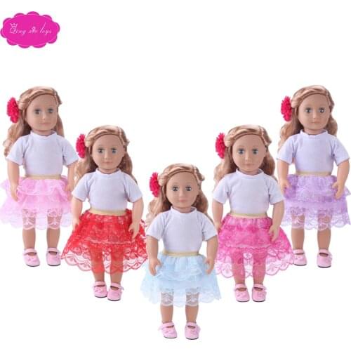 18 inch Girl dolls Clothes American New white T-shirt + cake lace skirt Dress accessories fit 43 cm baby doll c740-c744