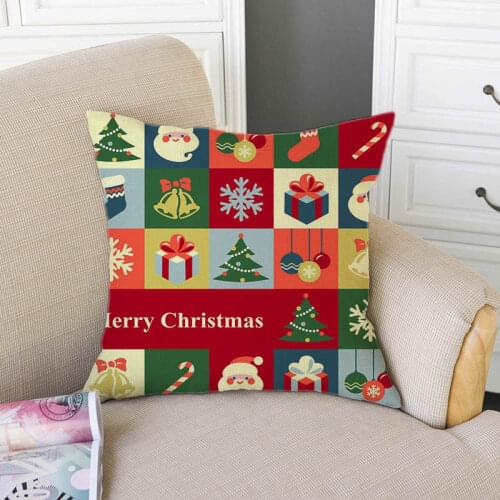 18" Square Cartoon Christmas Decoratve Pillows For Home Santa Claus Plaids Sudoku Style Xmas Gift Pillow Case Almofodas 45x45
