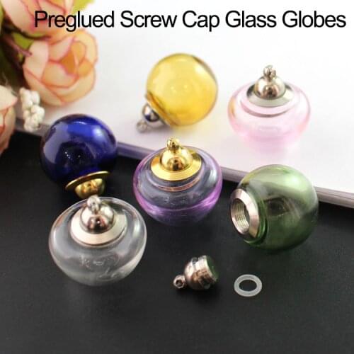 2PCS 20MM Colorful Glass Apple with Metal Screw Cap and Rubber Seal Mini vials pendants tiny vial ring finger glass vial pendant