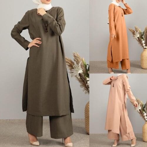 2021 New Ladies' Suit Arab Middle East Plus Size Split Robe Two-piece Suit