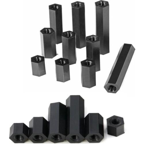 25PCS nylon spacer M2 M3 M4*L female to Female Black Nylon Standoff spacer Flat Head Double Pass Nylon Plastic