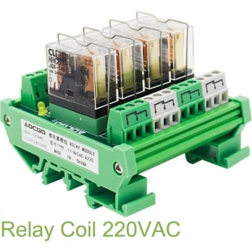 4 Channel 1 SPDT DIN Rail Mount 220VAC Interface Relay Module