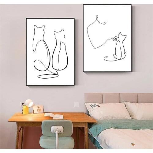 Abstract Cat Line Drawing Wall Art Poster Master And Pet Love Canvas Painting Animal Art Print Modern Pictures Living Room Decor