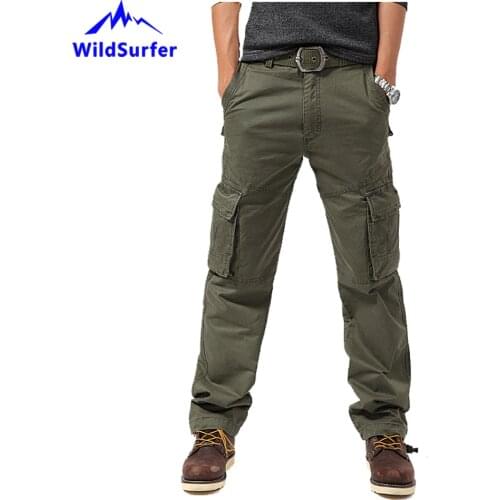 WildSurfer Luxury Materials Men Multi Pocket Cargo Pants Summer Stylish Military Loose Male Straight Outdoor Long Trousers WP98