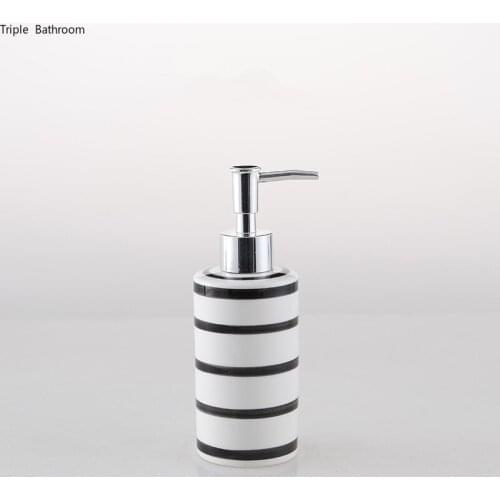 260ml Round Lotion Bottle European Style Ceramics Black White Stripes Bottles Hand Soap Dispenser Bottle Bathroom Accessories