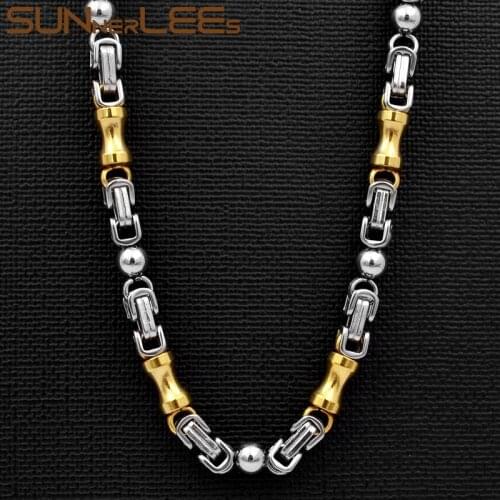 SUNNERLEES Jewelry Stainless Steel Necklace 6mm Geometric Beads Link Chain Silver Color Gold Plated Men Women Gift SC124 N