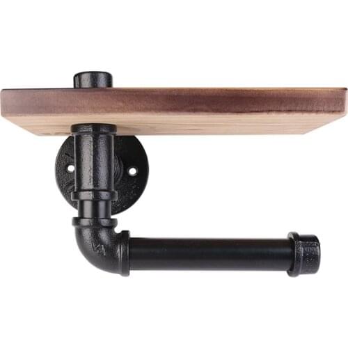 Toilet Paper Roll Holder With Phone Holder Wall Mounted Shelf Rustic Industrial Floating Water Pipe Rack