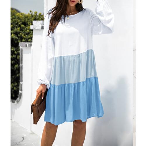 Elegant Chic Casual Woman Dress 2021 Autumn Hot Sale New Stitching Contrast Long Sleeve O Neck Midi Dresses Fashion Natural Kint