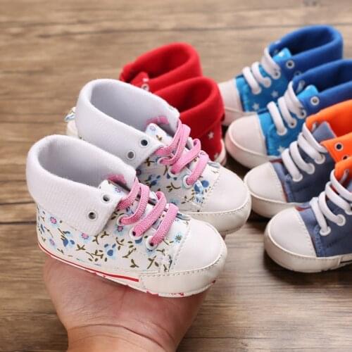 Focusnorm 0-18M Infant Baby Boy Autumn Shoes High Top Sneakers Soft Sole Anti-Slip Toddler Stars Canvas Shoes