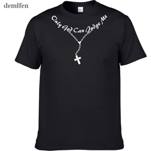 Mens Cotton T Shirt Only God Can Judge Me Christian Cross Rosary Tattoo Script Tops Tee Shirts Hip-hop T-shirt Unisex