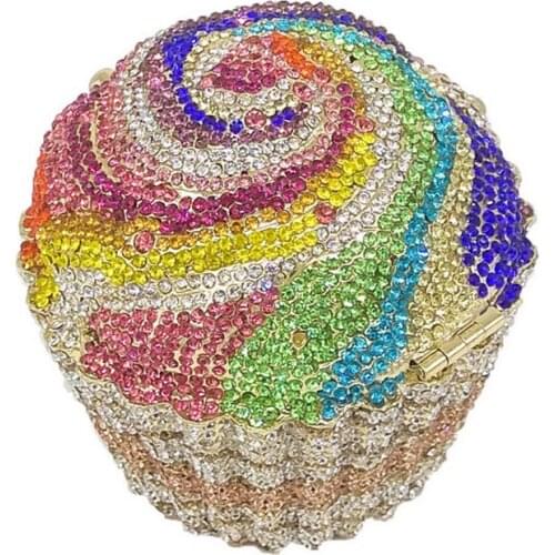 China Supplier New Design Good Quality Metal Evening Bag Rhinestone Lady Bag Multy Color Cupcake Crystal Purse