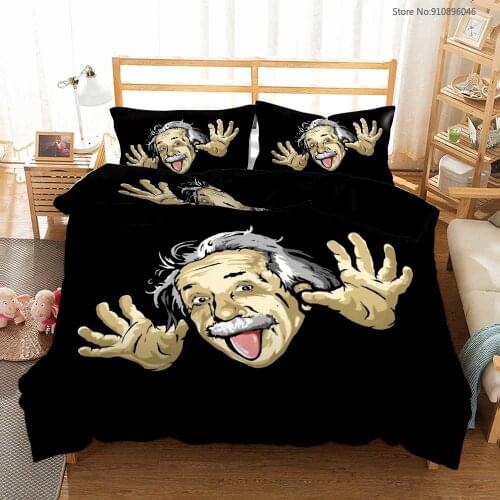 Funny Albert Einstein Bedding Set Scientist Theoretical Physicist Duvet Cover Kids 150 Bed Set King Size Black 3D Quilt Cover