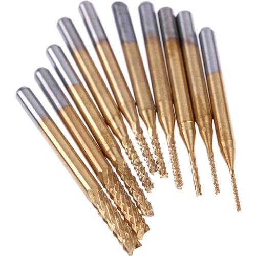 10pcs 3.175 Dia CNC End Mill Cutter Mini PCB Carbide Router Bits Kit Set 0.8-3.175mm For Milling Tool