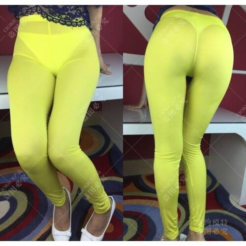 Candy Color Plus Size High Waist Leggings Wetlook Sexy Thin Transparent Legging Ploe Dance Clubwear Erotic Trousers Pencil Pants