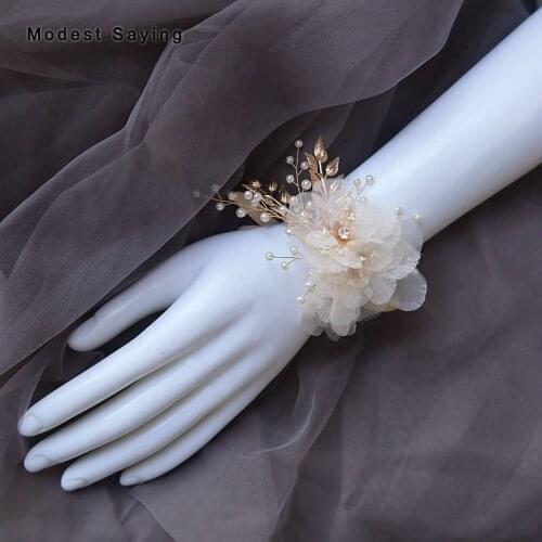 Forest Pearls Bridal Wrist Corsage 2019 for Bride Formal Handmade Flowers Bangles Bridesmaid Wedding Party Prom Accessories