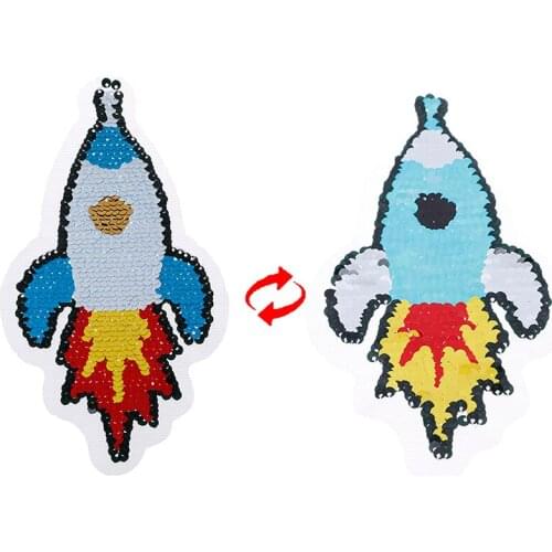 Cartoon rocket Reversible Change color Sequins Sew On Patches for clothes DIY Patch Applique Bag Clothing Coat Sweater 2019 NEW