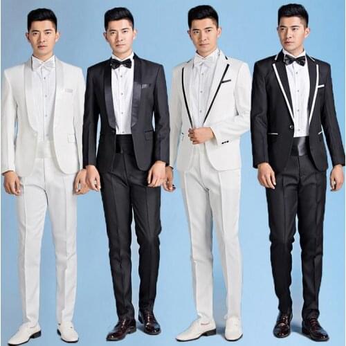 Mens formal dress groom wedding suits for men suits male costume homme mariage 2020 fashion black white jacket + pant + tie