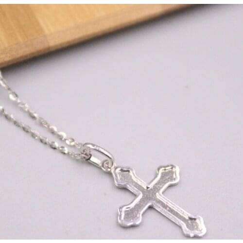 New Pure 18K White Gold Pendant Men Women Gift Lucky 24*14mm Cross Pendant 0.9g