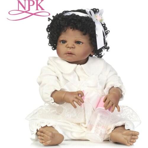 NPK 56cm New arrival black skin full silicone lifelike newborn baby girl best kids gifts full silicone reborn baby dolls