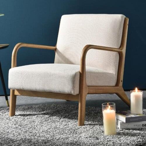 Single Sofa Chair American Solid Wood Leisure Chair Living Room Balcony Lazy Chair Fabric Backrest Single Chair