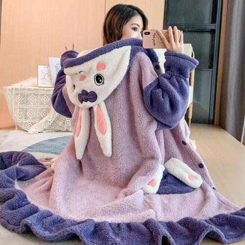 Autumn and winter pajamas women coral velvet thickened warm long robe fat plus size fat mm 200 pounds home furnishing clothes