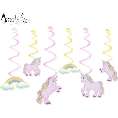 Rainbow Unicorn Animal Theme Ceiling Hanging Swirl Decorations Unicorn Cutout Party Decorations Supplies Baby Shower Event Party