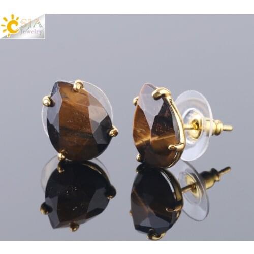 CSJA Casual Stud Earrings Water Drop Shape Faceted Natural Stone Earring Women Reiki Jewelry Fit for Party Anniversary Gift F695