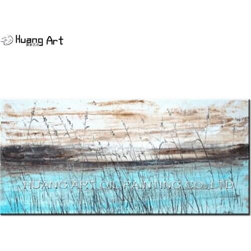 Professional Artist Handmade Modern Reed Landscape Painting on Canvas Sky Blue Lake Oil Painting for Room Decor Scenery Art