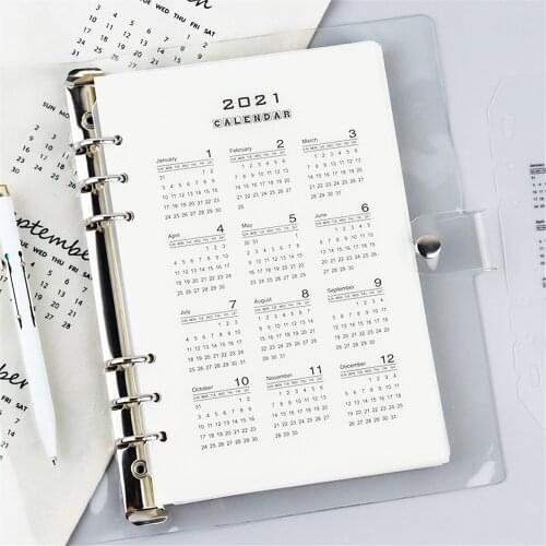 2pcs Clear 2021 Year Calendar Notebook Dividers A5/A6 Loose Leaf Spipral Notebook Separator Pages 6 Holes Diary Index Pages