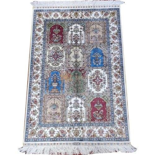 Seeykeep™ 2.7x4ft Rectangle Pure Silk Handknotted Decorative Compartment Garden Design Rug-SK3036178