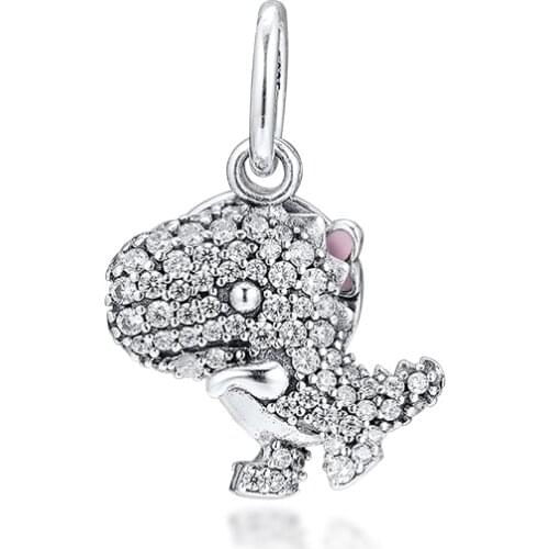 CKK Silver 925 Jewelry Pave Dinosaur Dangle Charm Fits Original Bracelets Sterling Silver Beads