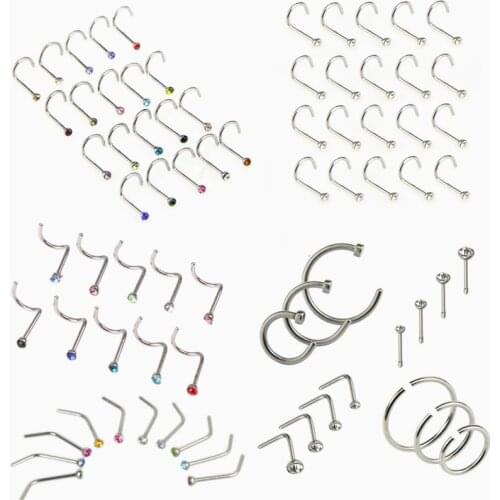 5/9/21Pcs 20G Nose Studs Surgical Steel Nostril Studs Screws Nose Ring Hoop Body Piercing Silver Color Heart Nose Stud
