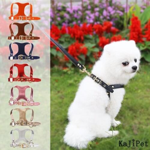 Pet Dog Harness Leash Set PU Soft Harness Dog Collar Leather Breast-Band Small Vest Leash Safety Harness For Dogs Cat Accessorie
