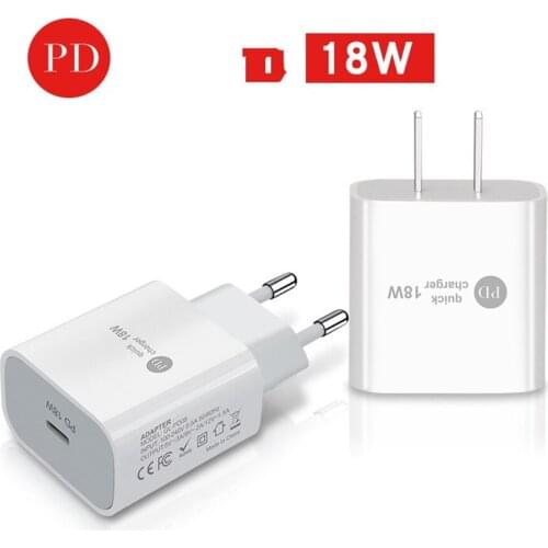 US EU Plug 18W PD USB Charger Fast Charging USB Type C Travel Wall Mini Portable Charger Adapter for iPhone 12 Smartphone