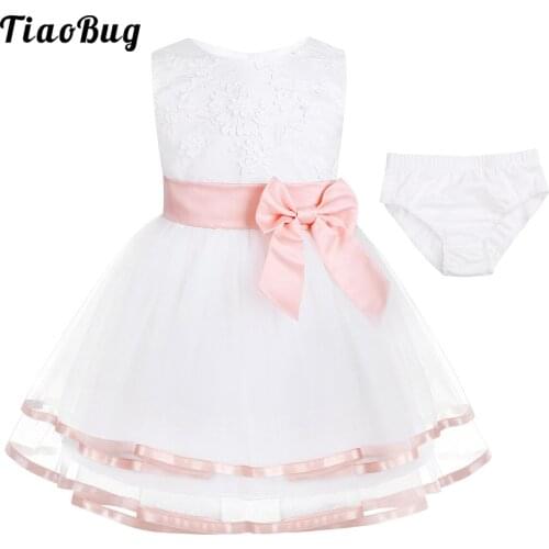 TiaoBug Infant Baby Girls Embroidered Sleeveless 3D Flower Girl Dress Princess Pageant Wedding Bridesmaid Birthday Party Dress