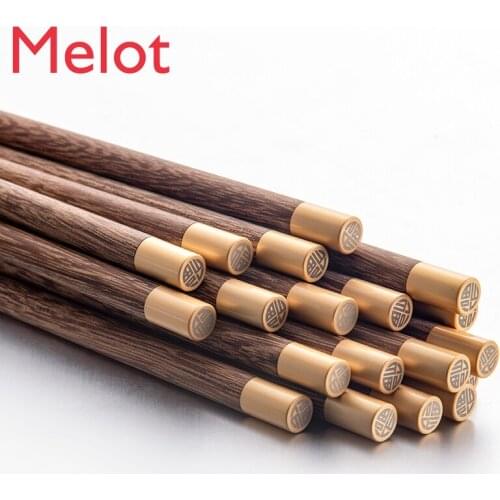 High-End Luxury Household Solid Wood Metal Hot Pot Chopsticks Modern High-End Simple Chinese Character Non-Slip Chopsticks