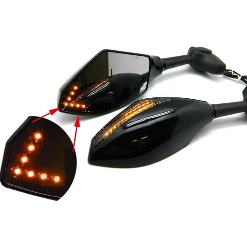 Motorcycle Black LED Integrated Turn Signal Rear View Mirror Side Rearview Mirrors For Yamaha YZF R1 R6 FZ1 FZ6 600R R3 2pcs