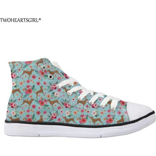 Twoheartsgirl Breathable Floral Style Canvas Shoes for Women Cute Vizsla Dog Casual Womens Vulcanize Shoes Tide Female Flats