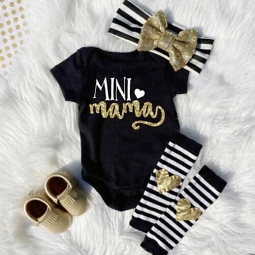 0-18M Newborn Baby Girl Bodysuit Suits Infant Letter Print Short Sleeve Playsuit Striped Heart Leg Warmer Headband Outfits Sale