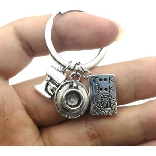 1pcs Creative Coffee cook Keychain coffee cup portable coffee machine book tableware key ring afternoon dessert Accessories Gift