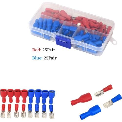 100Pcs 6.3mm Insulated Spade Crimp Terminal Famle/Male Wire Connector Electrical Wire Cable Connecors set