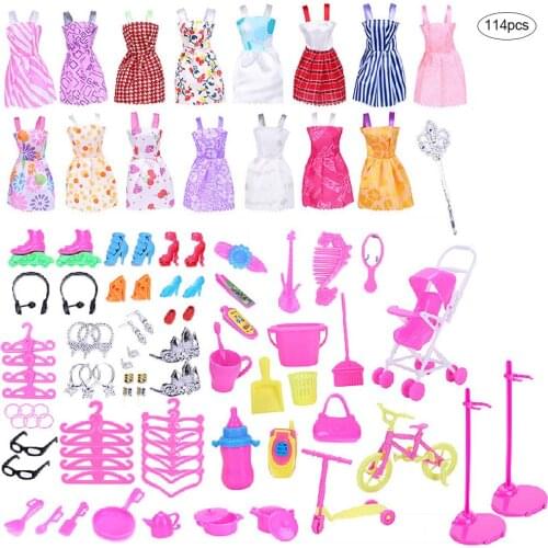 114pcs Play House Doll Clothes Set Childrens Toys Dress Up Doll Accessories Children Play House Toys