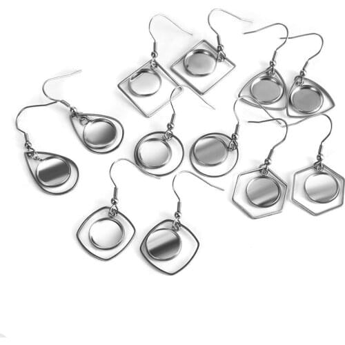 12mm Earring Hooks Base Settings Cabochon Cameo Plated Blank Bezel Tray Stainless Steel Earring Jewelry Making DIY Craft