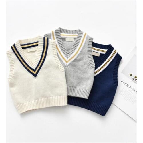 Baby Girls Boys Warm V-neck Wool Knitted Sweater Vest Tops Pullover for Childrens Clothing