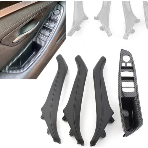 4Pcs/Set Carbon Fiber Styling Car Door Trim Pull Handle Real Leather for 2010-2017 BMW F10 F11 F18 5 Series Left Drive