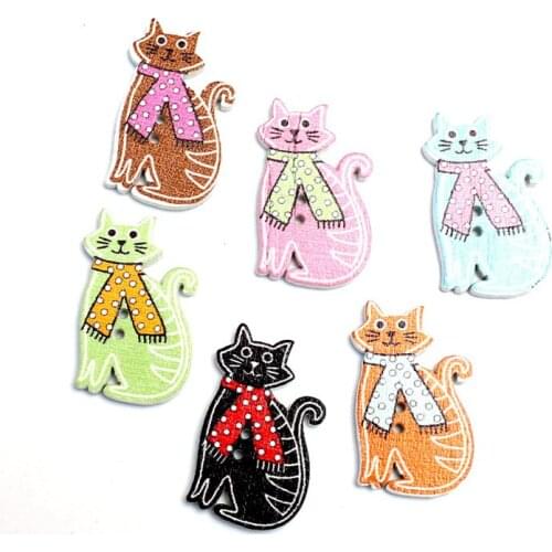 50pcs 30x18mm Mixed Cats Wooden Buttons For Clothes Needlework Scrapbooking Crafts Diy Sewing Accessories Wood Decoration