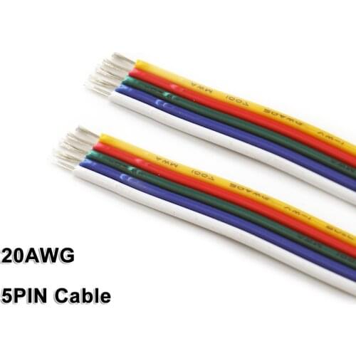 5PIN Cable,10m,20AWG Wire,for 2835 3528 5050 RGBW LED Strips,Low Voltage DC12V/DC24V, LED Strip light,Linear Lighting,Rigid bar